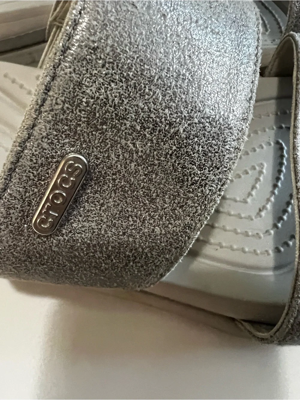 Crocs Dual Comfort Metallic Silver Gray Double Strap Slide Sandals